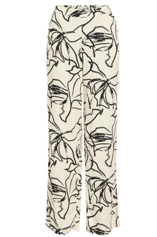 OBJSANNE ALINE WIDE PANT AOP NOOS 23044609 SANDSHELL/SMALL BLACK